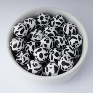 Cow Silicone Beads Printed Round Silicone Beads