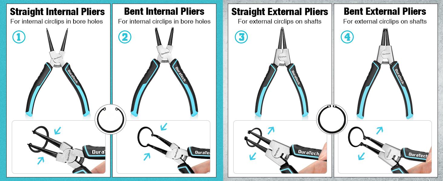 #backtoschool DuraTech 4 PCS Snap Ring Pliers Set, 7 Inch Heavy Duty Internal & External Circlip Pliers Kit with Straight/Bent Jaw, Premium CRV Steel, Precision Spring Loaded C Clip Pliers with Storage Pouch #backtoschool DuraTech 4 PCS Snap Ring Pliers Set, 7 Inch Heavy Duty Internal & External Circlip Pliers Kit with Straight/Bent Jaw, Premium CRV Steel, Precision Spring Loaded C Clip Pliers with Storage Pouch