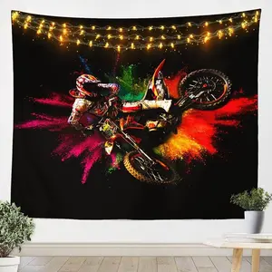 Erosebridal Dirt Bike Tapestry Large 59X8 Motocross Racing Rider Print Tapestries Extreme Sports Motorcycle Tapestry Wall Hanging For Kids Teens Men Tie Dye Motorbike Wall Tapestry
