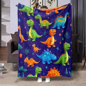 Cartoon Dinosaur Pattern Blanket, Soft Plush Comfort Blanket, Suitable For use on Sofas, Reclining Chairs, and Beds. It is an Ideal Gift for Children, Adults, Wives, or Oneself. Multiple Sizes are Available for Selection.
