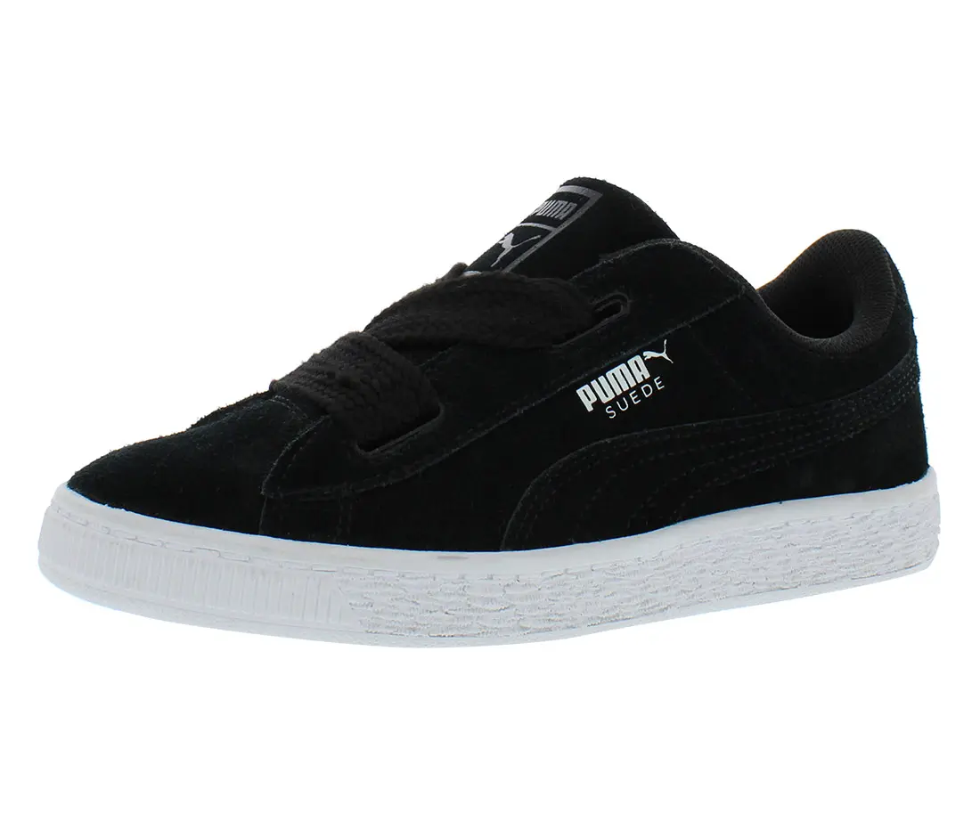 Puma Suede Heart PS Boys' Sporty Sneakers - Heart Logo, Kids Sizes, Round Toe, Lace-Up Closure, Velcro Strips