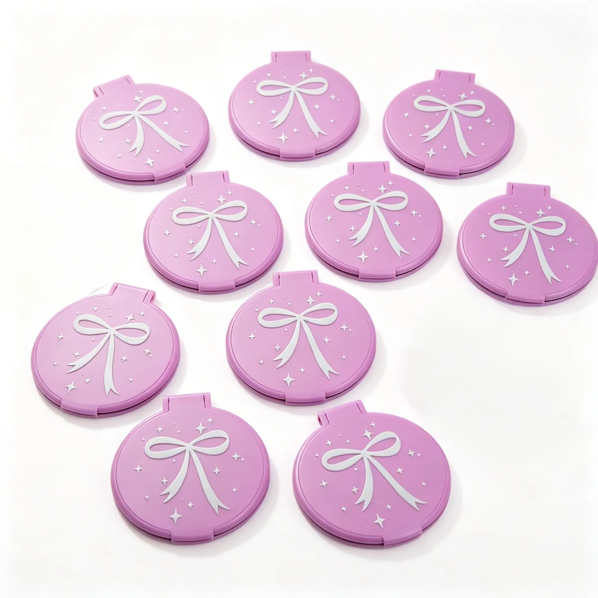 10 Pcs Bow Mini Pocket Mirror Set, Compact Round Folding Makeup Mirror, Korean Style Vanity Accessory, Perfect Gift for Parties or Brides