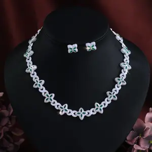 Elegant Classic Leaf-Design Cubic Zirconia Earring And Necklace Set—Ideal for Birthdays Anniversaries Weddings And Mother’s Day Occasions