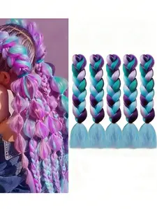 5PCS/Pack 24-Inch Braided Hair Extensions, Colorful Large Braiding Synthetic Fiber Extension Hair for Women Used Daily Holidays Parties Carnivals