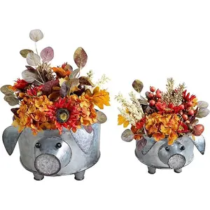 Galvanized Metal Pig Succulent Planter Farmhouse Pig Shaped Bowl Metal Pig Tray Rustic Decor Set of 2