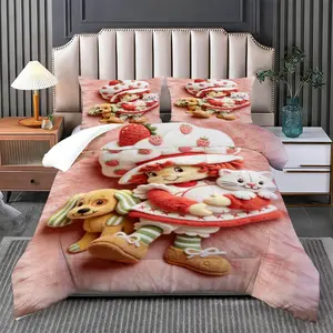 Strawberry Shortcake Pattern Soft Blanket Set, Includes 1 Bedding and 1 or 2 Pillowcases Without Pillows, Soft Bedding Sets, Perfect Gift Idea