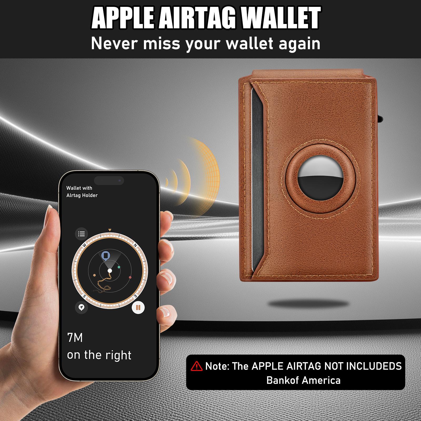 Mens Smaer Wallet Card Holder for Air Tag,Minimalist Wallet with ID Window & Cash Slot,Slim Pop Up Card Case Wallet with 9-14 Card Capacity