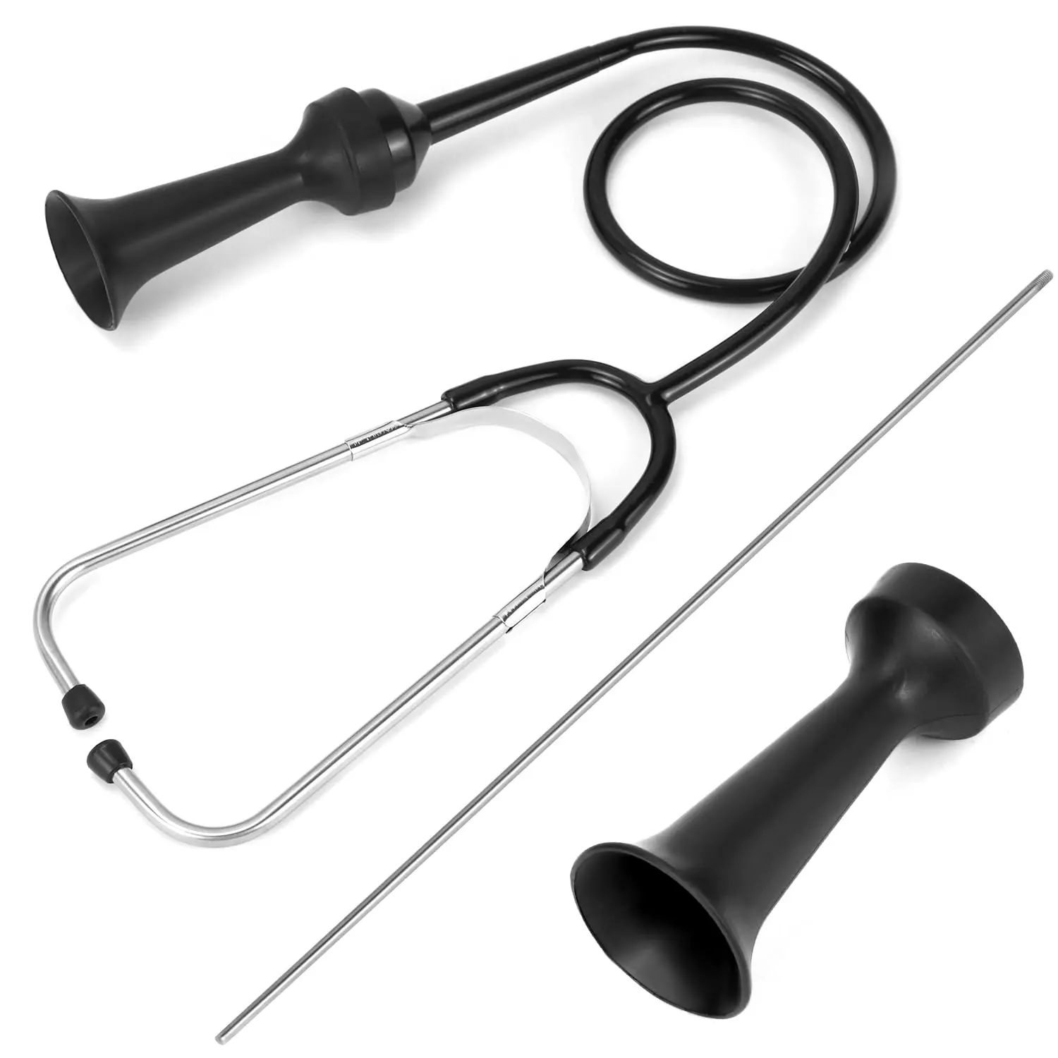 3-Piece Mechanics Stethoscope Kit, Automotive Engine Diagnostic Tool with 80mm Probes, 205mm Probes, Extended Handle, and Detailed Instructions