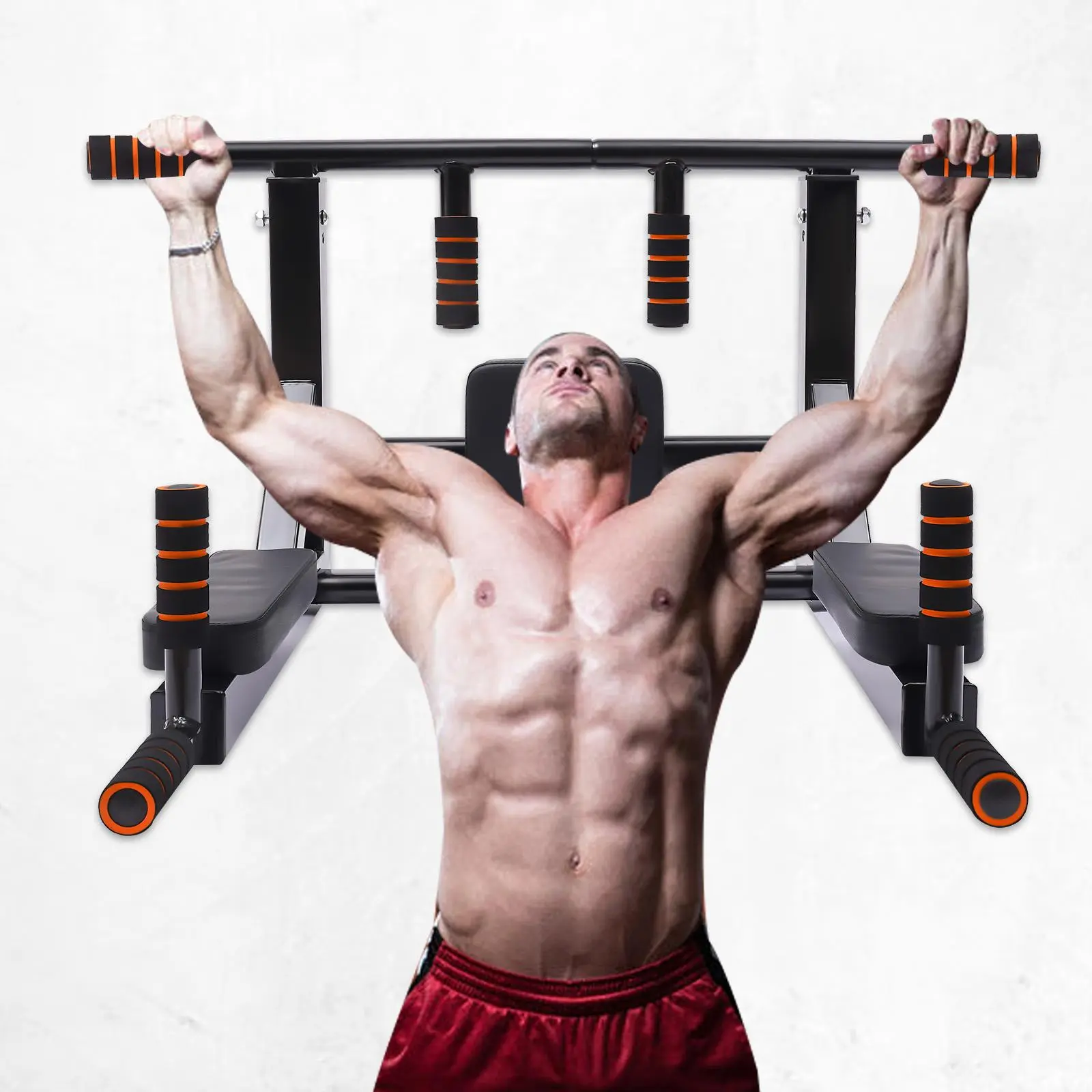 Wall Mounted Pull Up Bar Training Equipment Fitness Dip Stand Supports to 440 Lbs for for Indoor Home Gym Workout