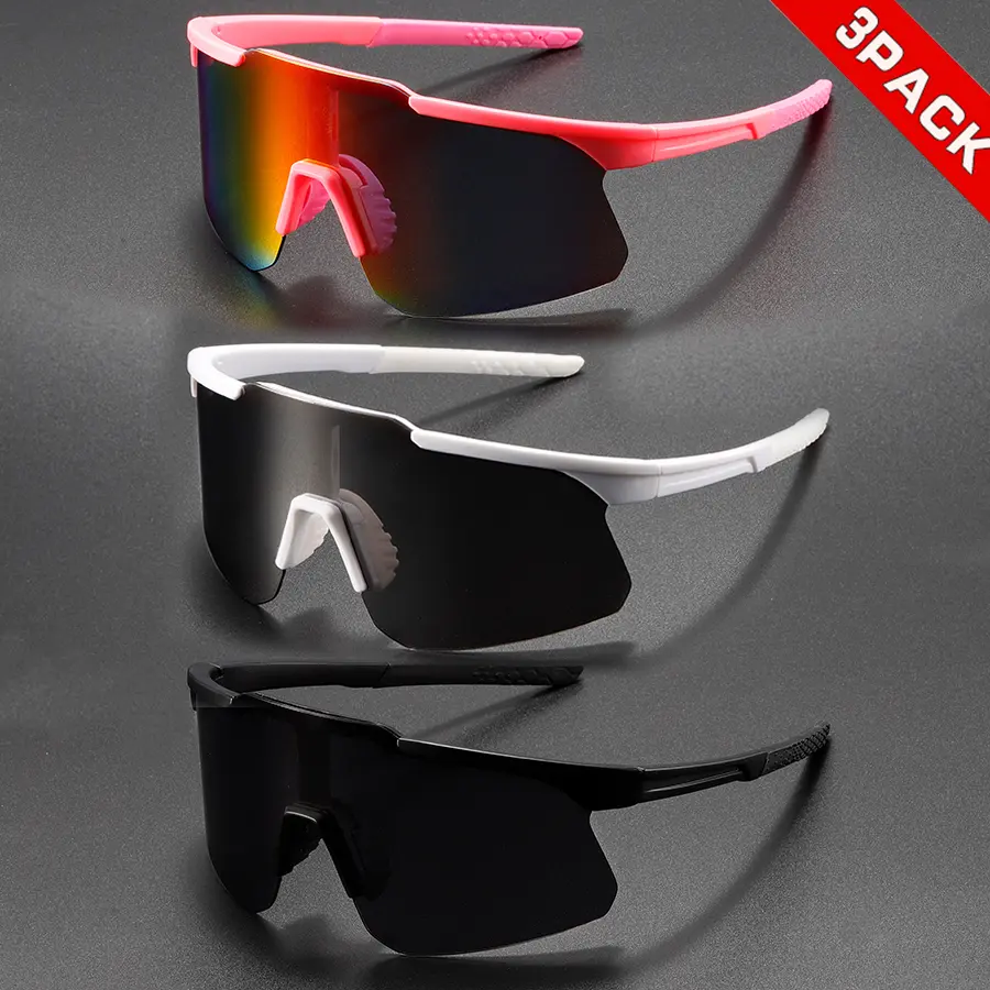 Frameless sports sunglasses, unisex cycling glasses set of 3 pairs, outdoor running, hiking, driving, fishing, anti glare goggles, lightweight and anti slip sunglasses