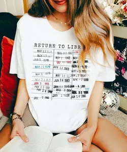 Return to Library Shirt, Vintage Library Card Book Due Date Sweatshirt, Bookish Gift for Her Him Reader Author Librarian English Teacher Shirt, Women's Men's Graphic Round Neck T-shirt boyfriend  tees wicked  merchandise