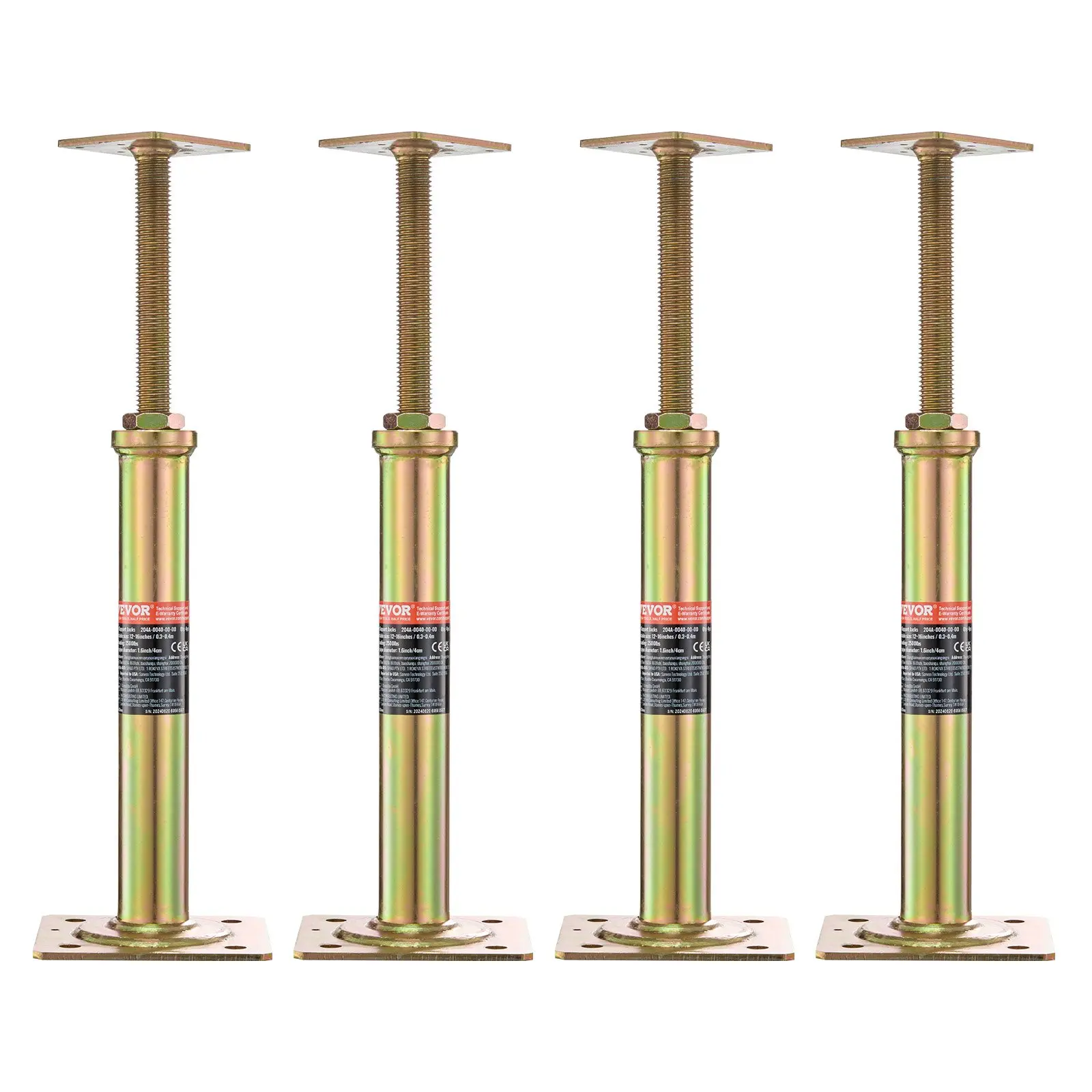 VEVOR 4PCS Adjustable Gold Q235 Steel Floor Jack Posts with Base Plates, 11.6"-16" Adjustable Height, 2500 lbs Load Bearing, Bed Frame & Weak Floor Supports, Cabinet Lift Aid (Father's Day Gift)