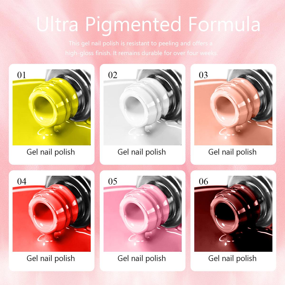 VOKY 6 Pack Gel Nail Polish Set #01-06 - Essential Classic Collection, Yellow White Nude Red Pink Wine, UV LED Soak Off Everyday Office Nail Art Kit, 5-Free Long Lasting High Gloss