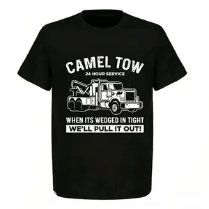 "Camel Tow 24 Hour Service Funny T-Shirt | Adult Humor Tow Truck Graphic Tee | Sarcastic Offensive Joke Apparel for Men" Fabric Tropical Shortsleeve Streetwear Tshirt Blue Top Menswear