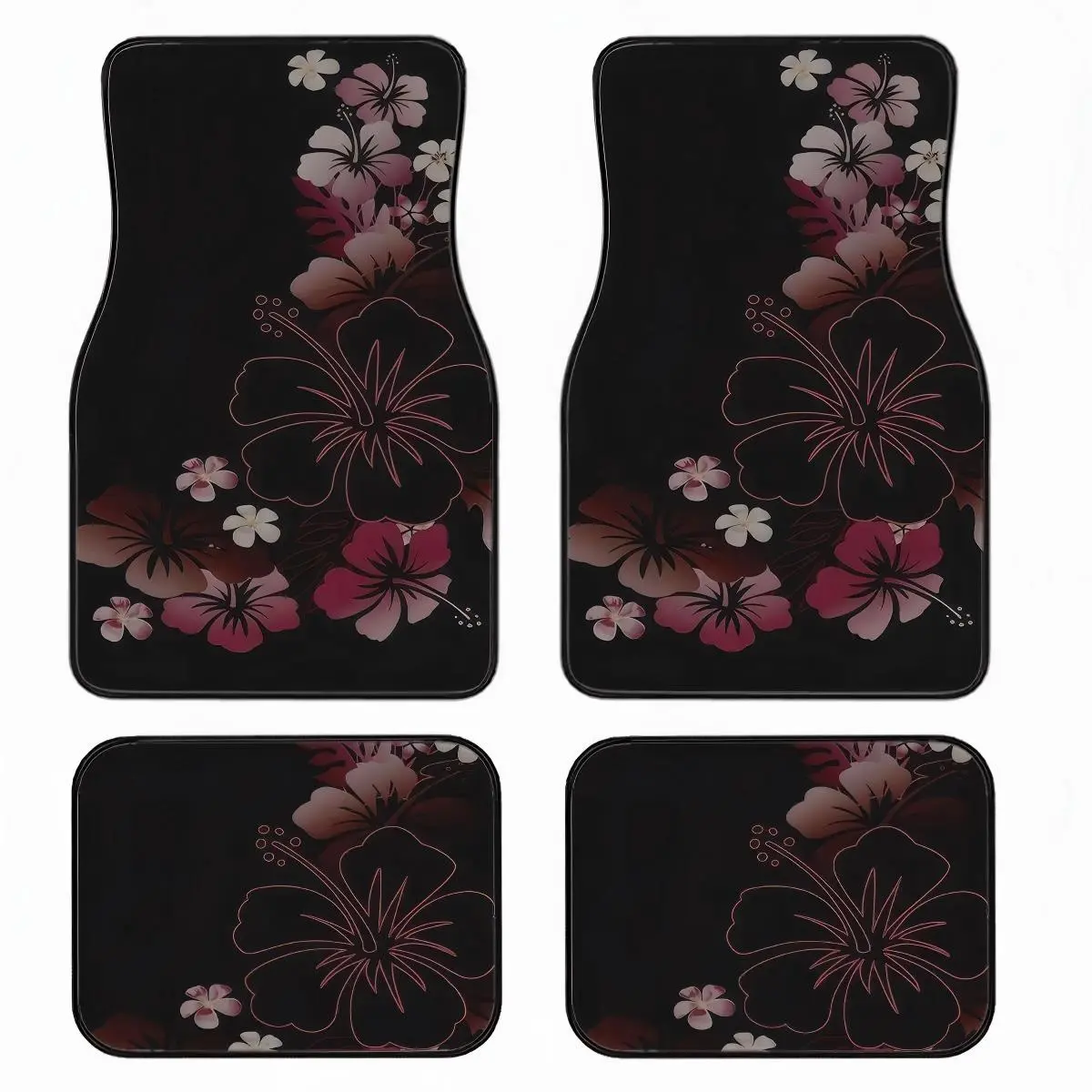 4-Piece Hibiscus Pattern Car Floor Mats Set, Universal Fit for All Vehicles, Stylish Interior Decor, Easy Clean, Best Comfort and Protection, Car Accessories