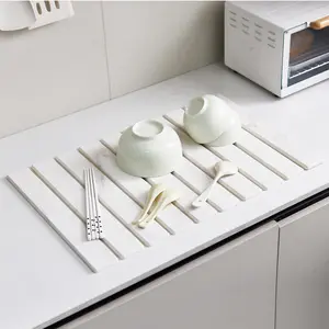 Large Stone Dish Drying Mat - 24" × 16" for Kitchen Counter, Super Absorbent, Heat Resistant Dish Drying Mats, Eco-Friendly Diatomaceous Earth Stone Rack Tableware Mat ( White Marble) Coasters Stainless Steel Kitchenware