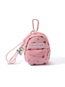 Cute Pink Strawberry Mini Backpack Keychain, Small Zipper Pouch Bag Charm with Lanyard, Aesthetic Storage Coin Purse for AirPods/Keys, Trendy Gift for Girls & Students