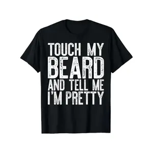 Humorous Men's Beard Graphic Tee Featuring Playful Saying about Touching Beards