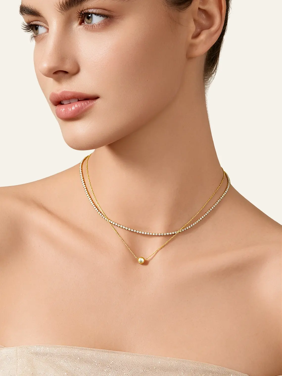 Azazie Layered Tennis Pendant Necklace Tennis-Inspired Layered Look Neckline-Enhancing Elegant Layering Wedding Guest Prom Party