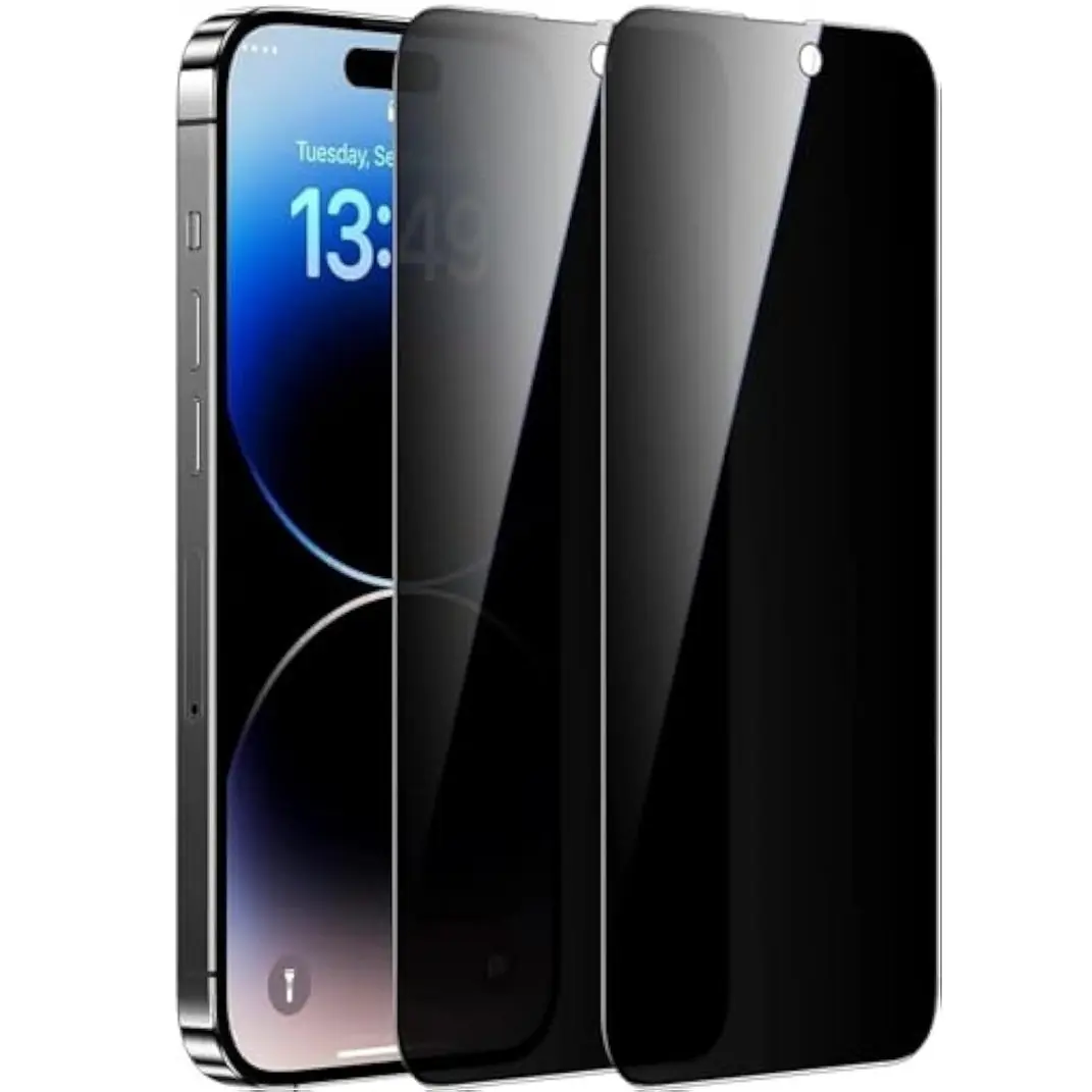 Privacy Screen Protector for iPhone 16 15 14 13 12 11 2-piece Camera Lens Protector 2.5D Edge Full Coverage Anti-Spy 9H Tempered Glass 2 Pack