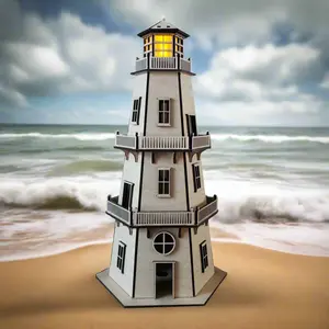 Lighthouse (11") - Natural Finish - w/LED Beacon Light