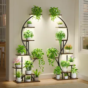 2 Pack Plant Stand Indoor with Grow Light - 65'' Tall Plant Shelf Indoor, 8 Tiered Plant Stands for Multiple Plants, Large Metal S-Shaped Flower Stand Plant Holder Rack Display for Patio, Home