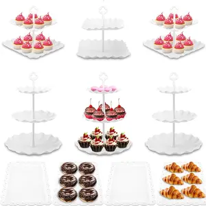 10 Pieces Christmas Cake Stands, 3 Double Tier Cupcake Stands + 3 Three Tier Cupcake Stands + 4 Appetizer Trays for Birthday Baby Bridal Shower Organiser Racks