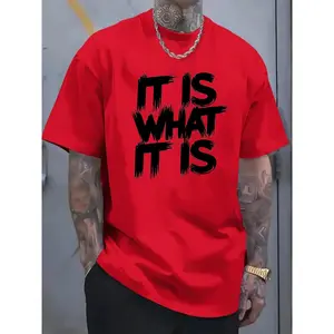 IT IS WHAT IT IS Men'S Red Graphic T-Shirt - Bold Statement Print Retro Style, Regular Fit Short Sleeve Crew Neck, Machine Washable All-Season Comfort, Geometric Pattern Casual Top, Everyday Comfort, Modern Look, Comfortable Fit, Streetwear Fashion, Minim
