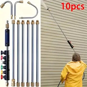 120inch Pressure Washer Extension Wand Power Rods, 7/10pcs Stainless Steel Washer Lance with U-Shaped &30 ° /90 ° Bends1/4"Quick Connect 4000 PSI Heavy-Duty Metal Construction for Residential/Commercial Cleaning Driveway Garden/Water Hose Not Fit