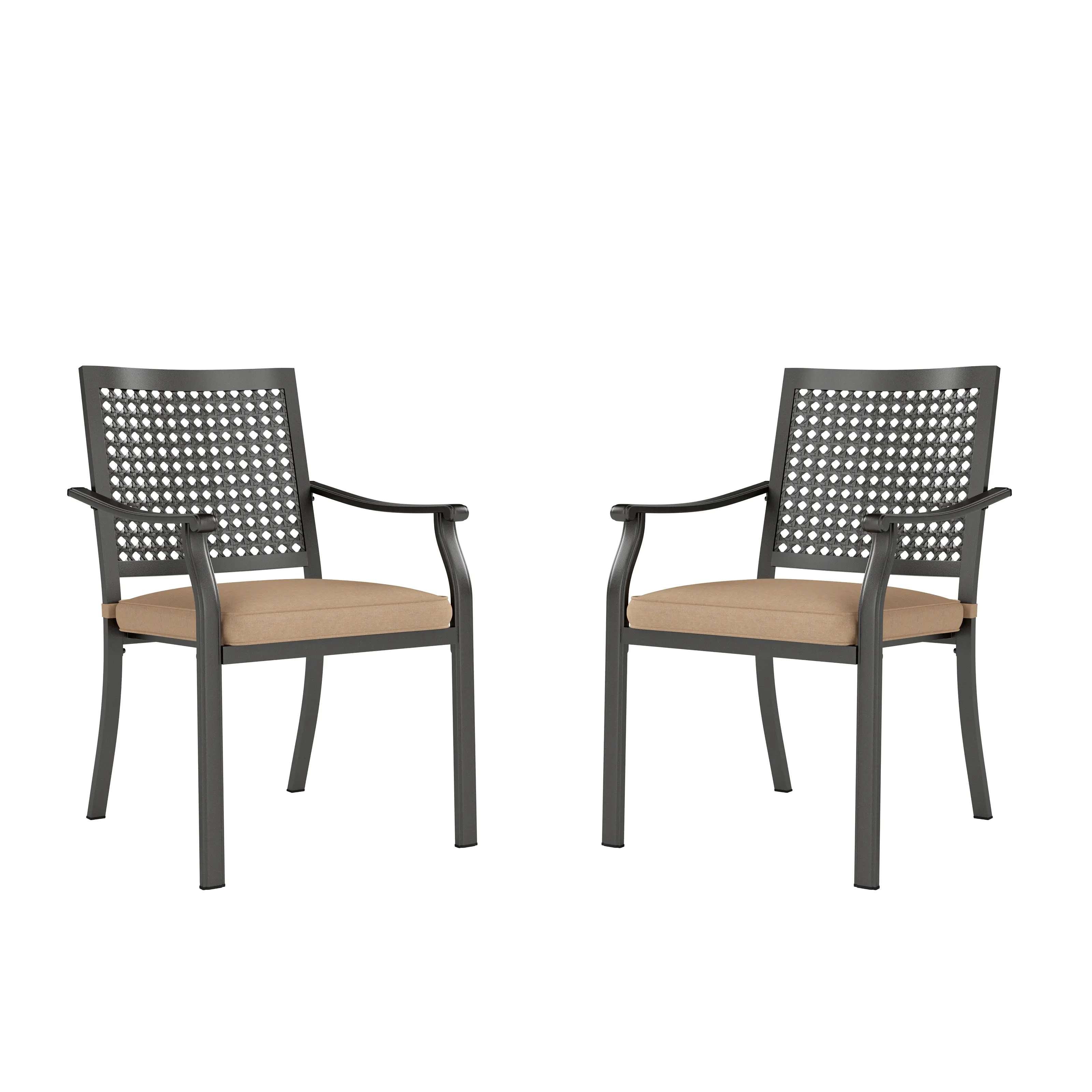 PHIVILLA Outdoor Metal Dining Chairs Set, Black Wrought Iron Stackable Chairs with Cushions, Heavy-Duty Seating Furniture for Patio, Deck, Yard, Porch