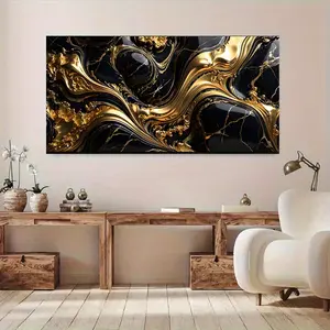 1 Piece Framed Canvas Painting, Modern Abstract Marble Canvas Wall Art - Gold and Black Luxury Design for Living Room and Bedroom Decoration, Beautiful Room Decor, Suitable for Living Room, Bedroom Office Decoration.