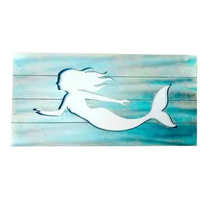 Lightweight Hanging Mermaid Wall Art - 30" Coastal Wood Decor, Laser-Cut Birch Mermaid Silhouette