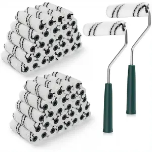 60 Pack 4 Inch Microfiber Paint Roller Covers with 2pcs Anti Rust Metal Roller Frames, Professional Grade Painting Tools for Walls, Ceilings, Furniture
