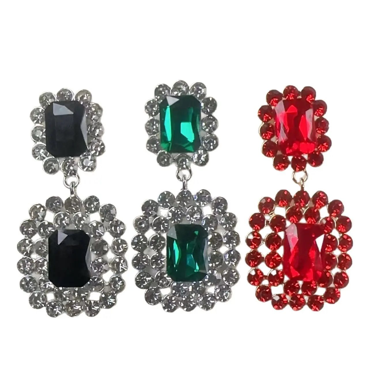 Baroque vintage earrings suitable for round faces, large earrings with exaggerated black gemstones, high-end earrings for women