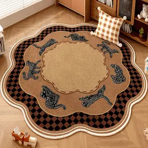 Modern Creative Leopard Chessboard Print Carpet, Foldable Washable Non-Slip Plush Decorative Area Rug, Living Room Bedroom Mat, Casual Style, Animal Print Rug, Geometric Pattern Rug