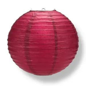 24" Velvet Red Round Paper Lantern, Even Ribbing, Chinese Hanging Wedding & Party Decoration