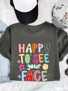 Casual Everyday Women's T-Shirt   Letter Print  Round Neck Short Sleeve Printed Top   2-Way Layering/Solo Wear  Spring Summer & Year-Round Commute-Ready