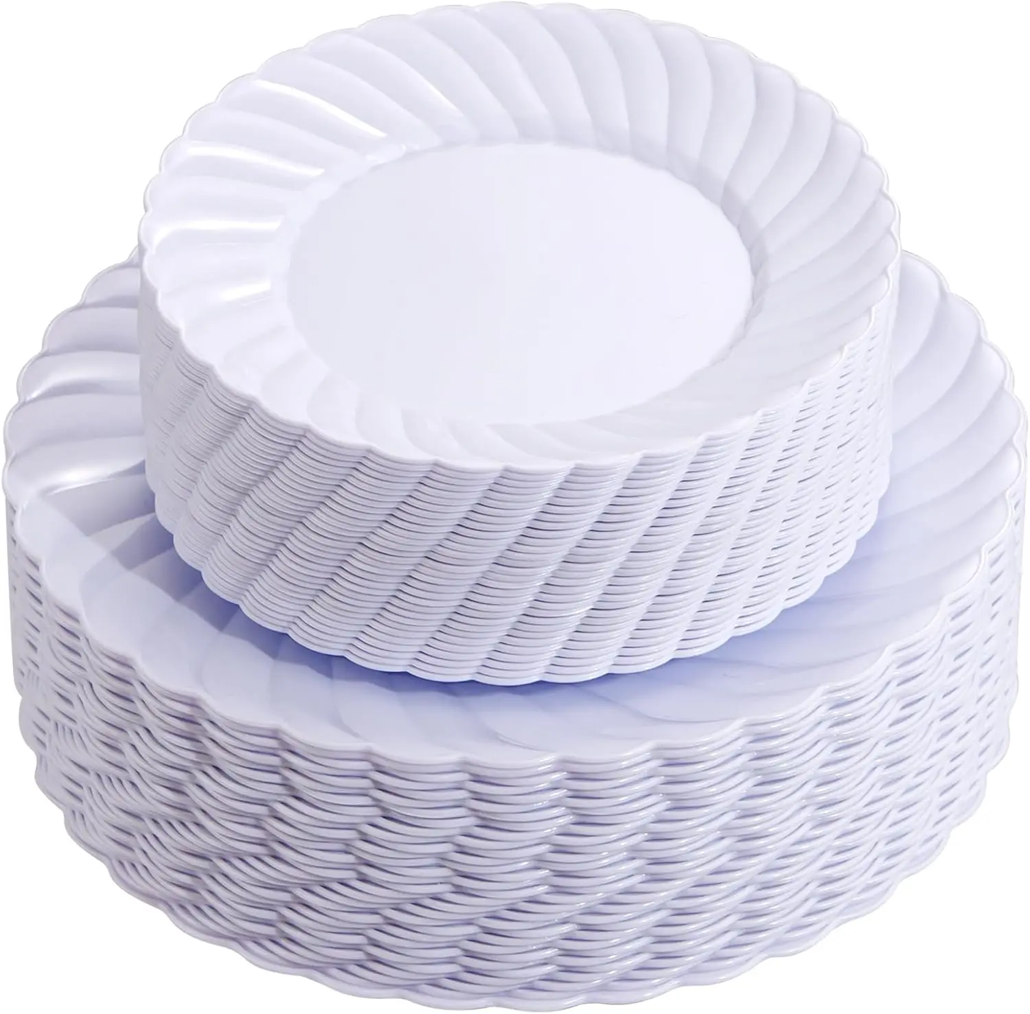 100 Pieces White Plastic Plates - Premium White Disposable Plates for Wedding and Party Use Including 50PCS 9 '' Dinner Plate & 50PCS 6.5 '' Dessert Plate