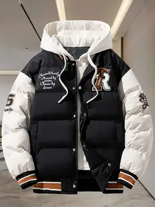 Men’s Fashion Autumn/Winter Warm Casual Cotton Jacket with Zipper Closure and Pockets — 100% Polyester Loose Hooded Outerwear Menswear