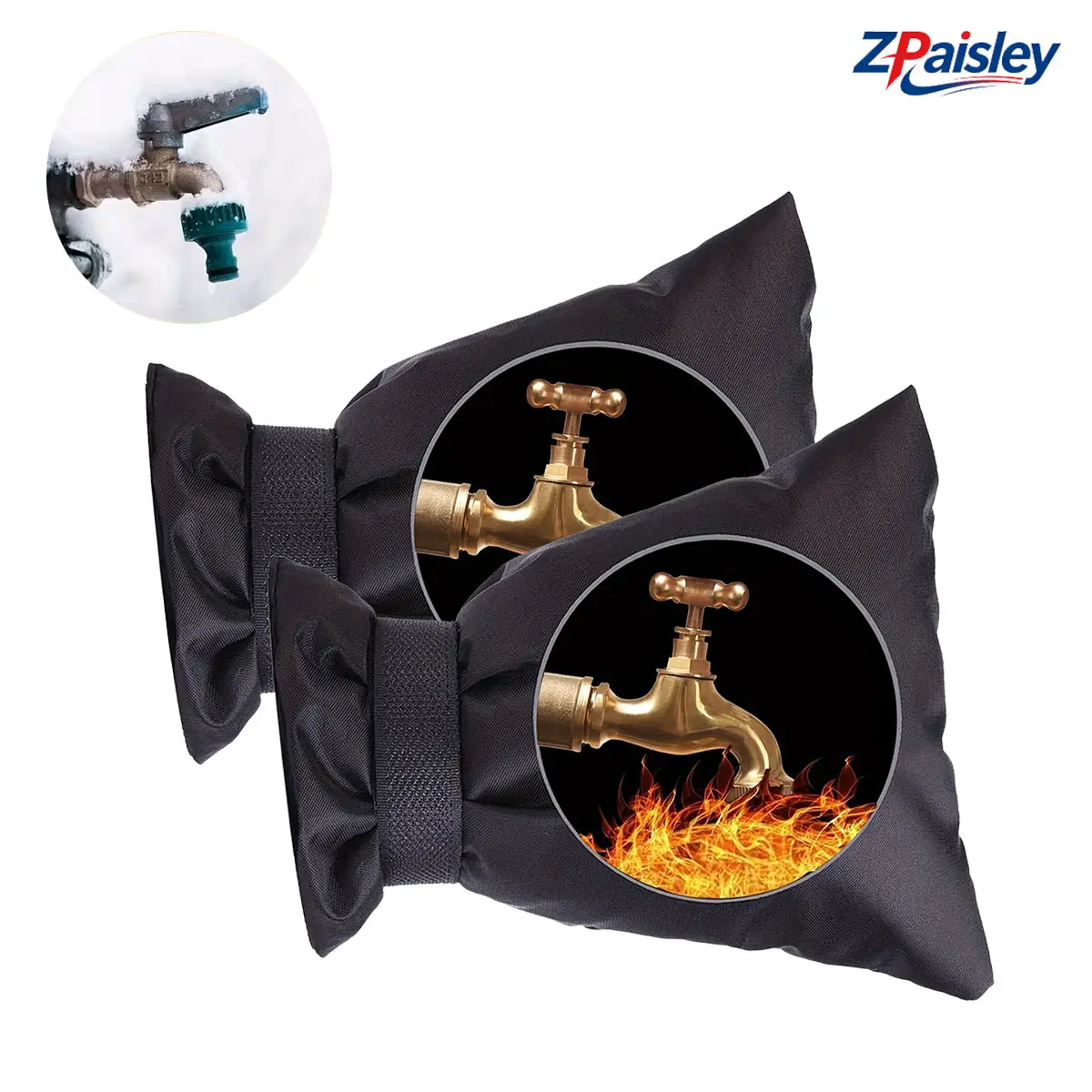 2Pcs Outdoor Faucet Freeze Protection Covers, Thick Insulated Waterproof 420D Oxford Fabric Tap Insulators with Velcro Straps, Windproof Snow-Resistant Spigot Covers for Garden, Winter Cold Weather Plumbing Accessory