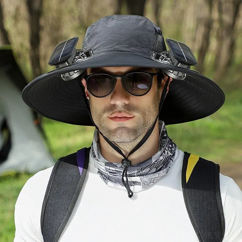 Solar Powered Cooling Sun Cap - UPF 50+, Wide Brim Bucket Hat for Fishing, Outdoor Sports