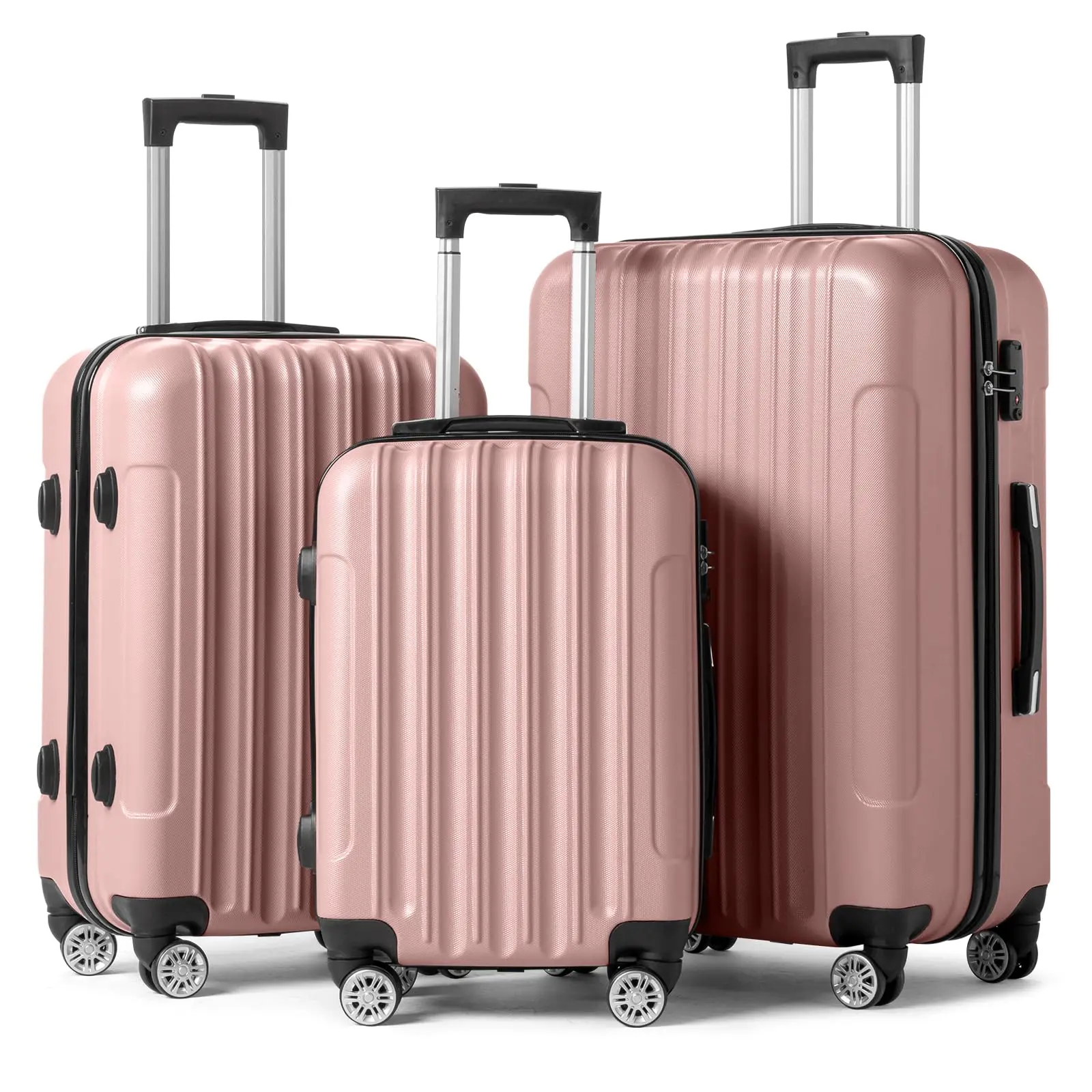 3-Piece Rose Gold ABS Hardside Spinner Luggage Set with TSA Lock, 9000g/317.47oz Lightweight Multi-Function, 20/24/28-Inch Suitcases (11.02x18.9x29.53) for Travelers, 4 360-Rotation Wheels, Large Storage, 2.4kg/5.29lbs, Handles