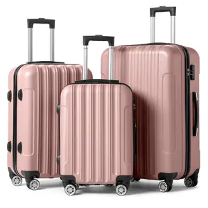 Luggage Set of 3 Hardside Carry on Suitcase Sets with Spinner Wheels & TSA lock, Portable Lightweight ABS Luggages for Travel, Business - Rose Gold (20/24/28)