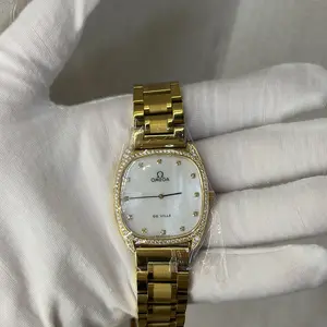 OMEGA Vintage De Ville 32MM Manual Wind White Mother of Pearl Dial Stainless Steel Gold Plated Diamond-Set Ladies Watch MWT000682