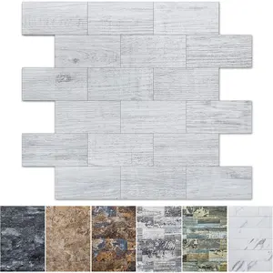 10-Sheet Peel and Stick Backsplash PVC Wall Tile, Stickon Tile for Kitchen Backplash, Bathroom Vanities, Fireplace Decor, Laundry Table, Stair  in White-Washed, Plastic-Sheets