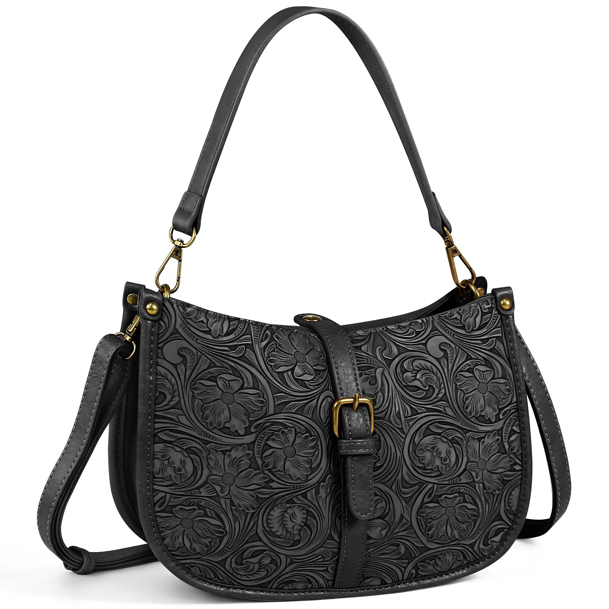 90s Vintage Vegan Leather Crescent Bag - Minimalist Underarm Purse with Retro Buckle & Adjustable Strap