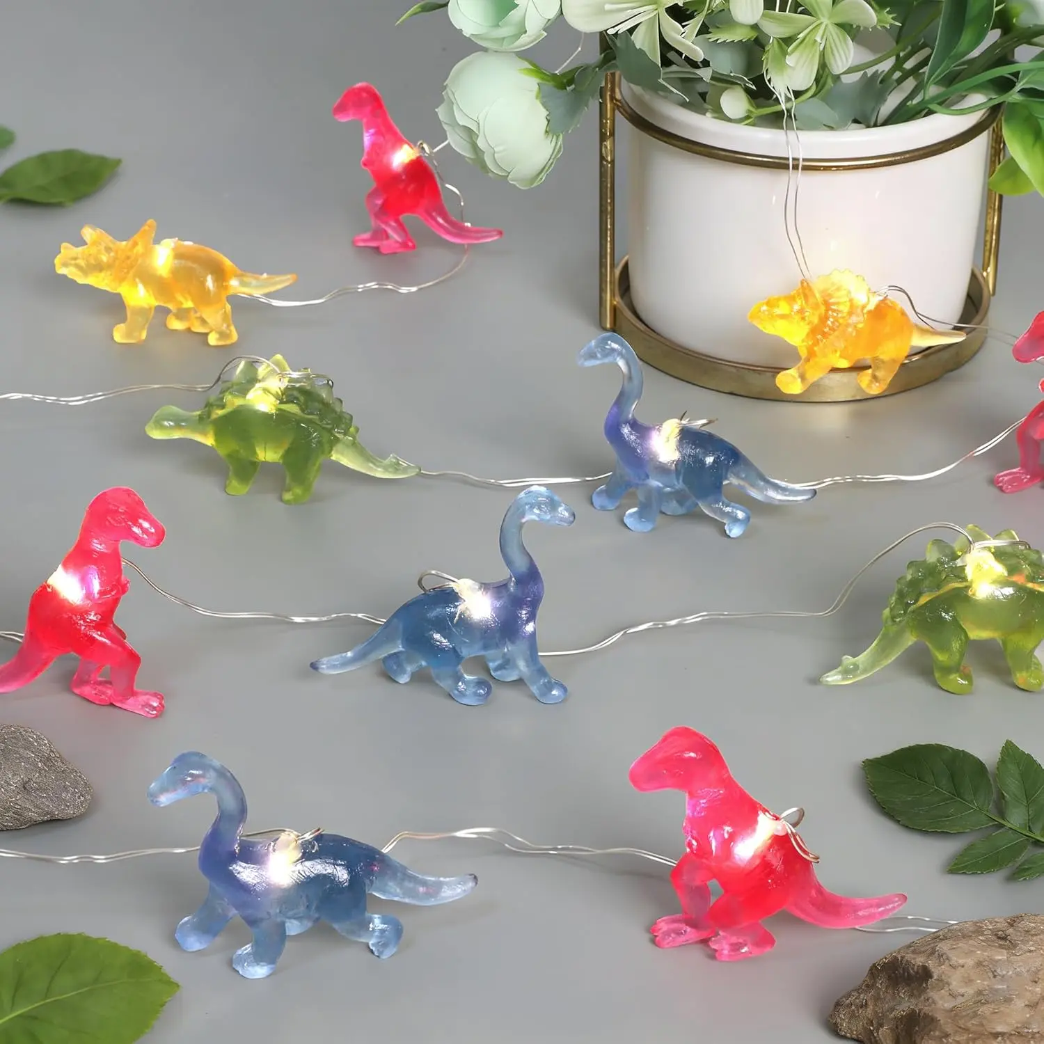 Impress Life Dinosaur String Lights with Remote and Timer,20 LED 10 FT, Dino String Lights for Children's Room Battery Operated Fairy Theme Lights for Boys, Birthday Party, Holiday