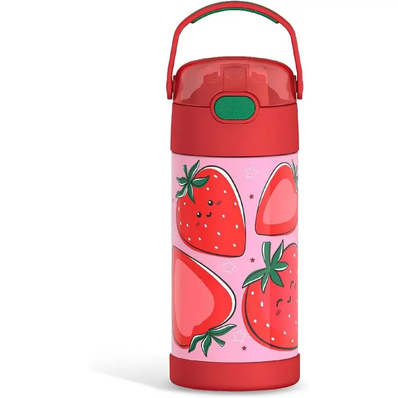 THERMOS FUNTAINER 12Oz Kids Stainless Steel Vacuum Insulated Water Bottle with Lid, Strawberry Smiles