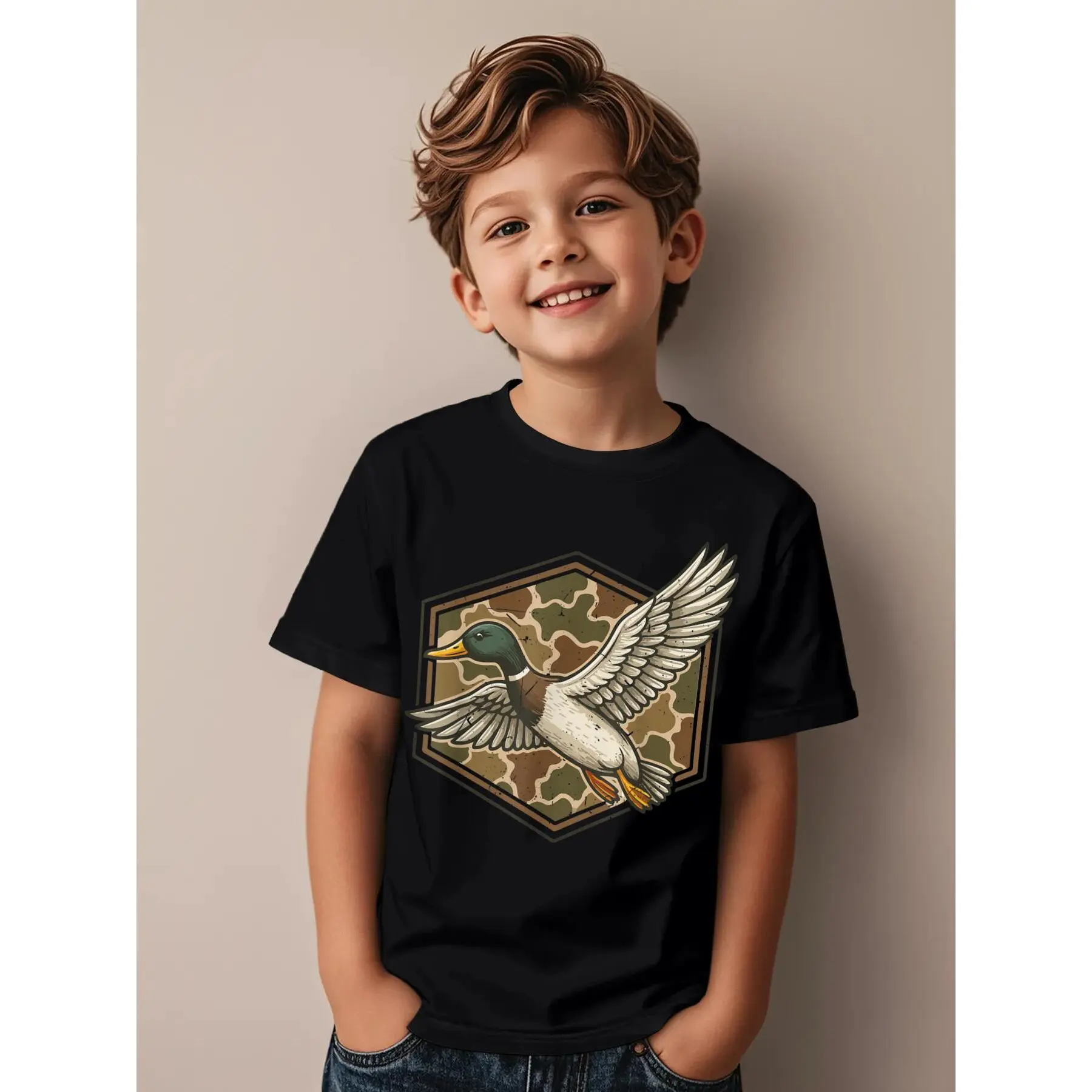 Mallard Duck Hunting Camo Camouflage Hunting Funny Awesome Graphic Kid T-Shirt Fashion Kid T Shirts Street Style Tees Tops for Kid