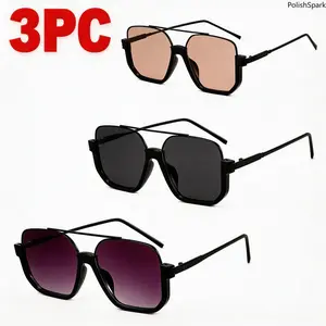 Unisex 3-Pack Oversized Square Aviator Sunglasses, UV400 Protection, Anti-Glare HD Nylon TR90 Lenses, Modern Trendy Sunglasses, Retro Fashion Sports Eyewear for Driving, Daily Wear